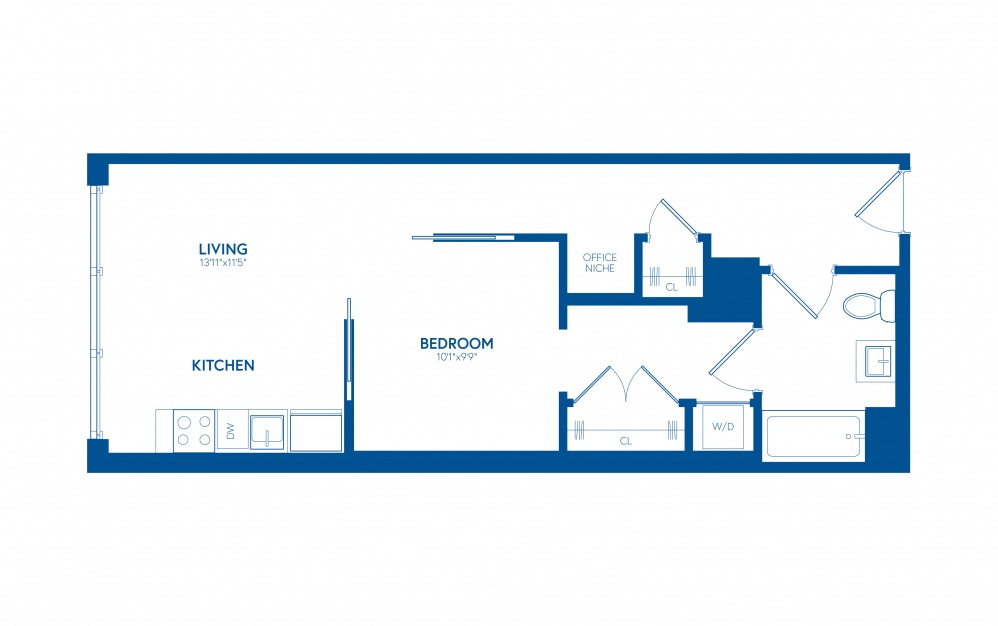 One Bedroom B10 - 1 bedroom floorplan layout with 1 bath and 601 square feet.