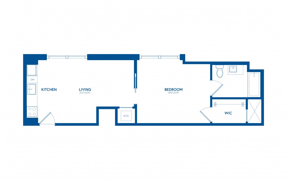 One Bedroom B13 - 1 bedroom floorplan layout with 1 bath and 637 square feet.