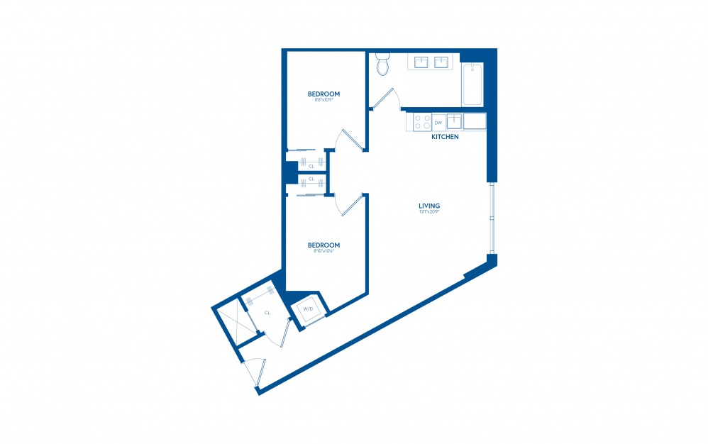 Duo C1 - 2 bedroom floorplan layout with 1 bath and 812 square feet.