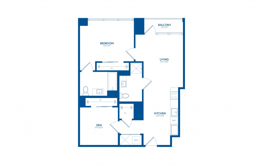 One Bedroom + Den C4 - 1 bedroom floorplan layout with 2 bathrooms and 913 square feet