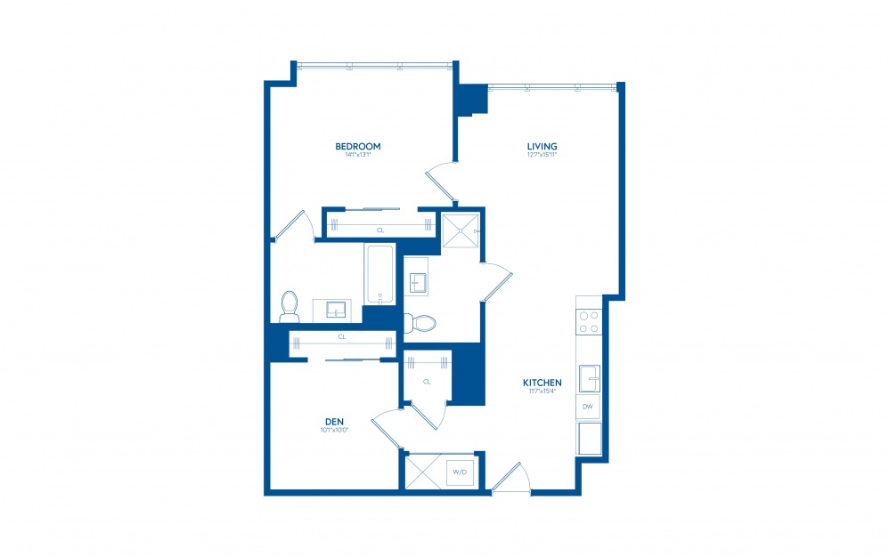 One Bedroom + Den C5 - 1 bedroom floorplan layout with 2 baths and 931 square feet.