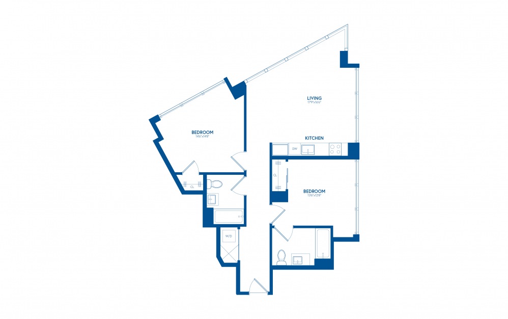 Two Bedroom C6 - 2 bedroom floorplan layout with 2 bathrooms and 965 square feet