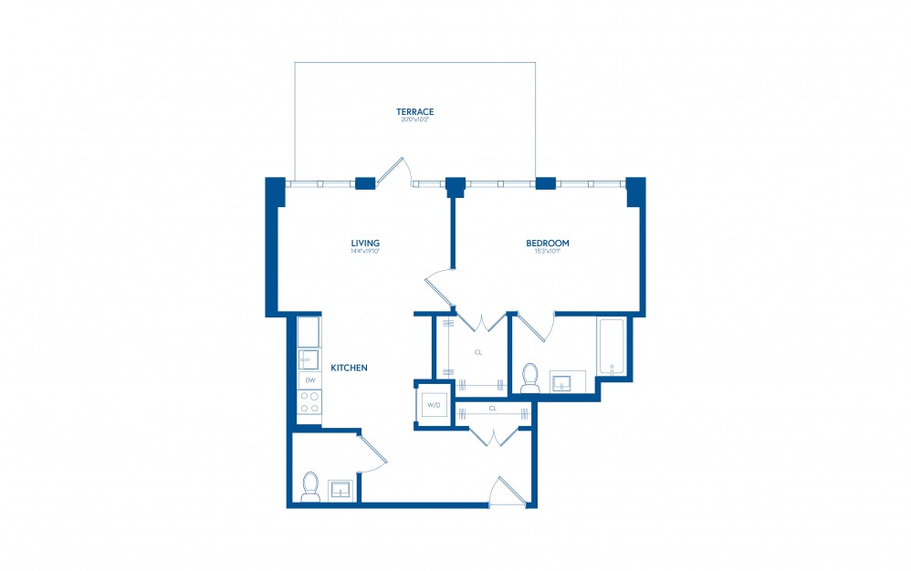 One Bedroom PH201 - 1 bedroom floorplan layout with 1.5 bath and 737 square feet.