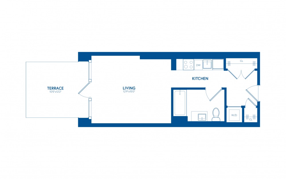 Studio + Terrace PH204 - Studio floorplan layout with 1 bath and 421 square feet.