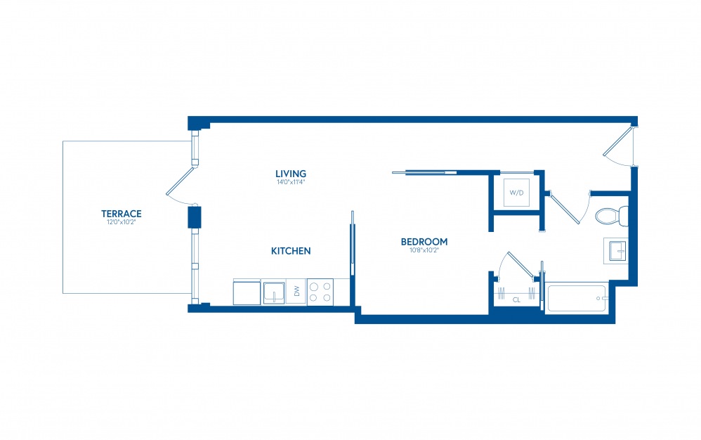 One Bedroom + Terrace PH205 - 1 bedroom floorplan layout with 1 bath and 515 square feet.