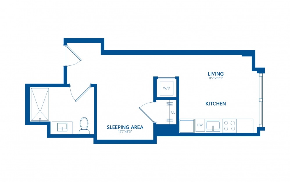 Studio Suite A3 - Studio floorplan layout with 1 bathroom and 462 square feet