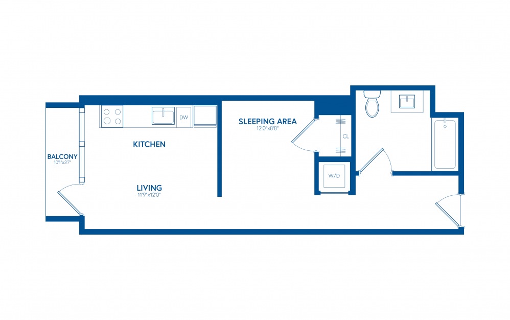 Studio Suite A5 - Studio floorplan layout with 1 bathroom and 493 square feet