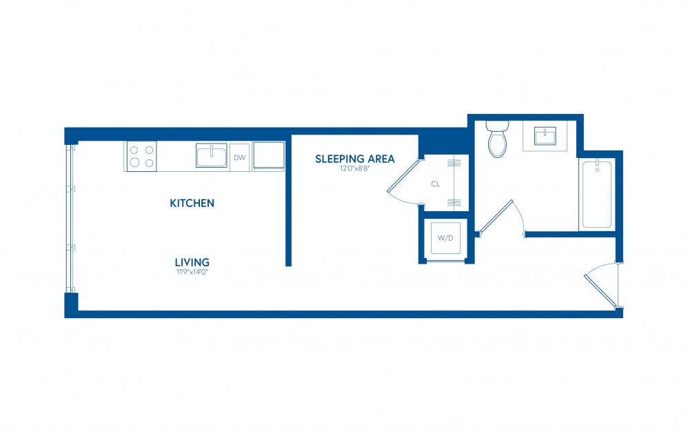 Studio Suite A6 - Studio floorplan layout with 1 bathroom and 493 square feet