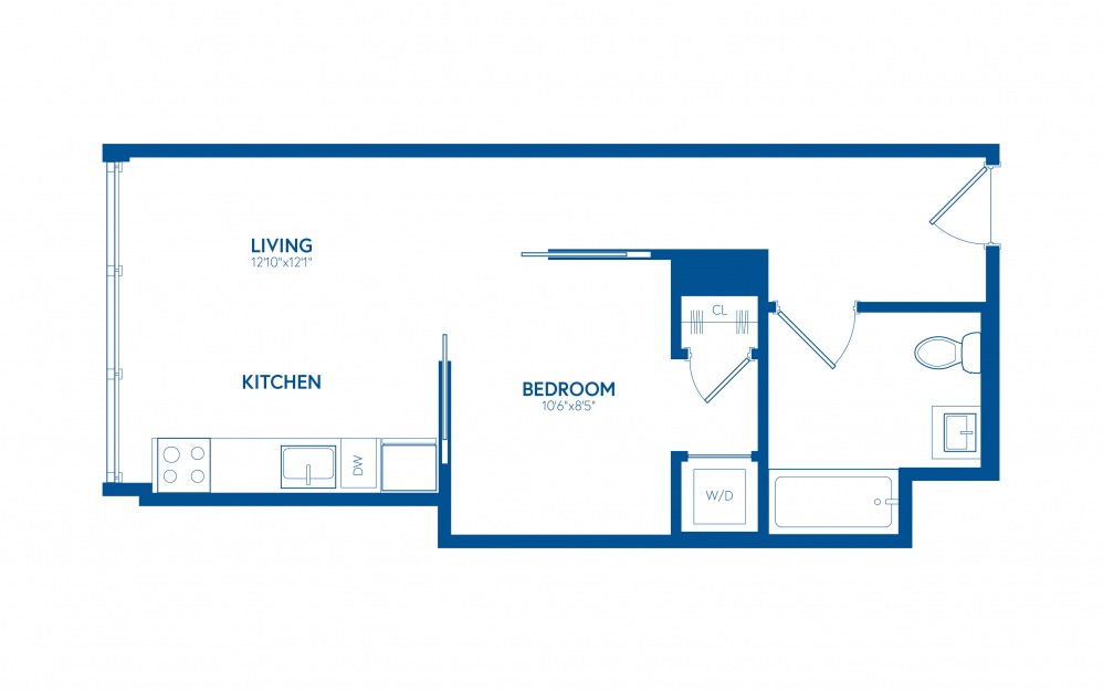 One Bedroom B1 - 1 bedroom floorplan layout with 1 bath and 507 square feet.