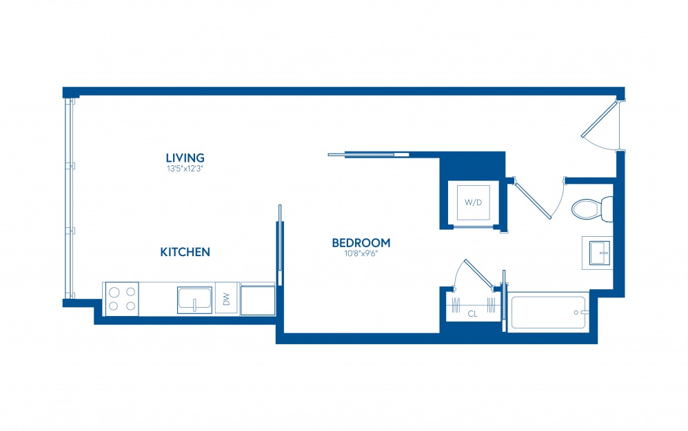 One Bedroom B2 - 1 bedroom floorplan layout with 1 bathroom and 510 square feet